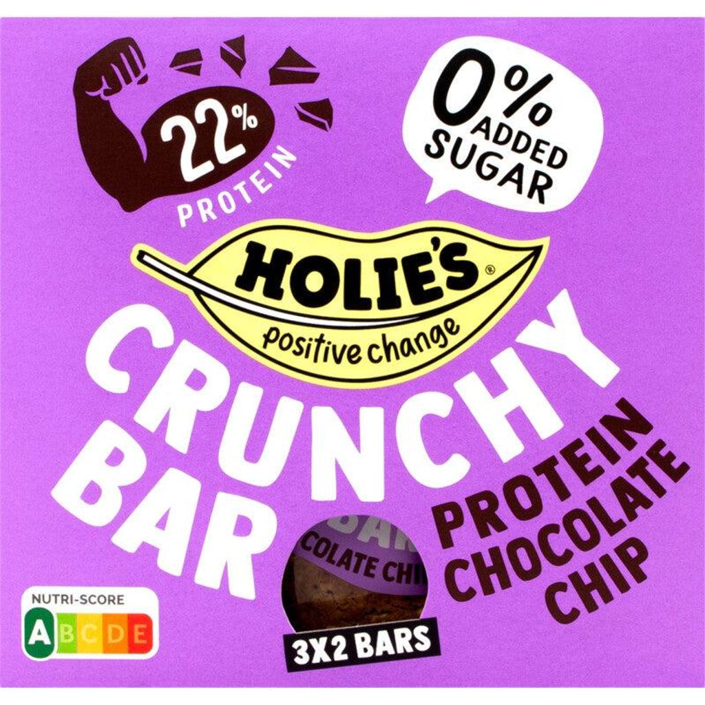 Holie's Crunchy Protein Riegel Schokoladenstückchen 120g – Knuspriger Eiweißriegel für Sport & Snack