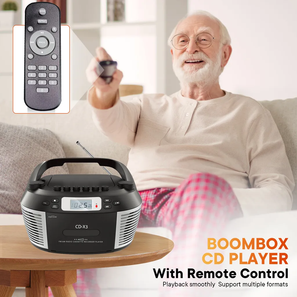 ZELURXX Lecteur CD Noir avec Télécommande et Haut-parleurs Bluetooth