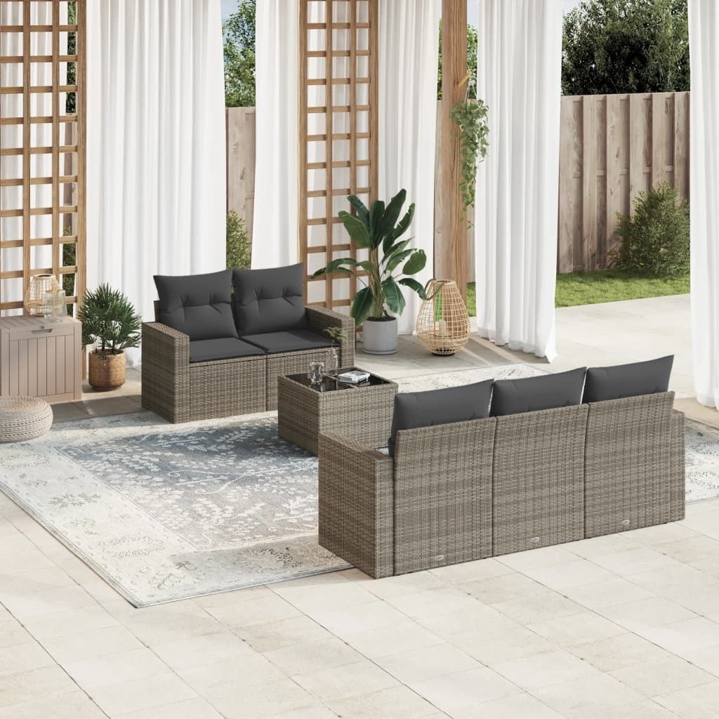 Design 6-tlg. Garten-Sofagarnitur mit Kissen Grau Poly Rattan, Gartensofas 2024