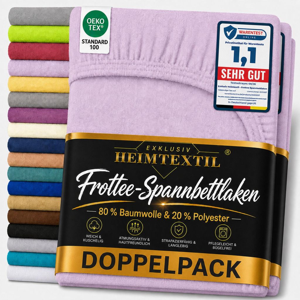 Doppelpack Frottee Spannbettlaken 90 - 100 x 200 cm Flieder Produktbild 