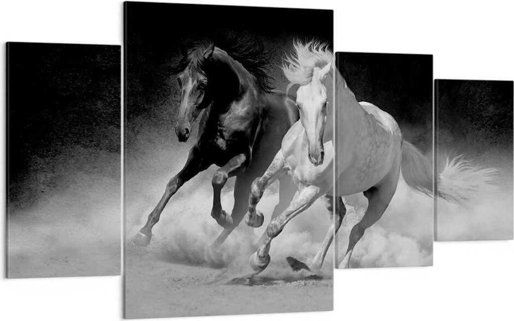Bild auf Leinwand - Leinwandbild - 4 Teile - Andalusier Pferde Galopp - 160x90cm - Wand Bild - Wanddeko - Wandbilder - Leinwanddruck - Bilder - Wan...