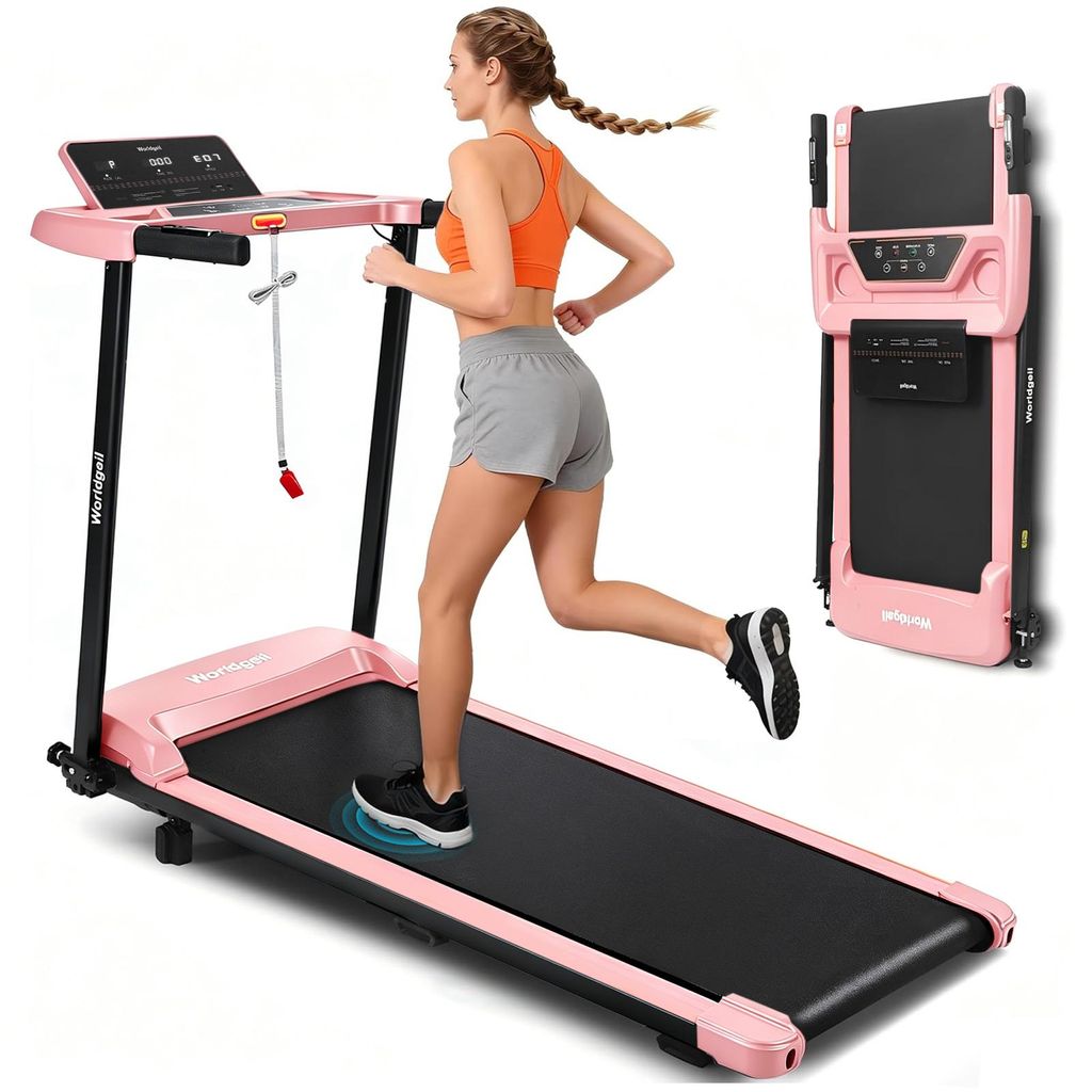 ZMH Laufband Zuhause Walking Pad 14 km/h Laufbander Schreibtisch Klappbar LED Anzeige Tasten zur Herzfrequenzmessung Treadmill mit Steigung rosa