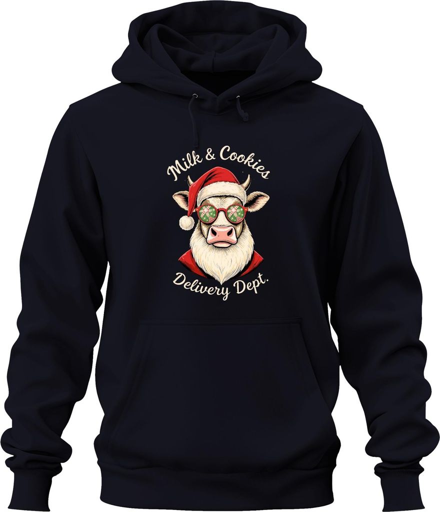 Milk & Cookies Delivery Dept Weihnachtskuh Brille Lustig Uni Hoodie Kapuzenpullover, Navy, S