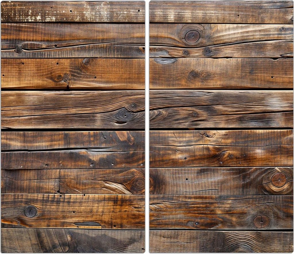 Spritzschutz Herdabdeckplatte Schneidebrett aus Glas Holzmaserung 2-Teilig (60x52cm)