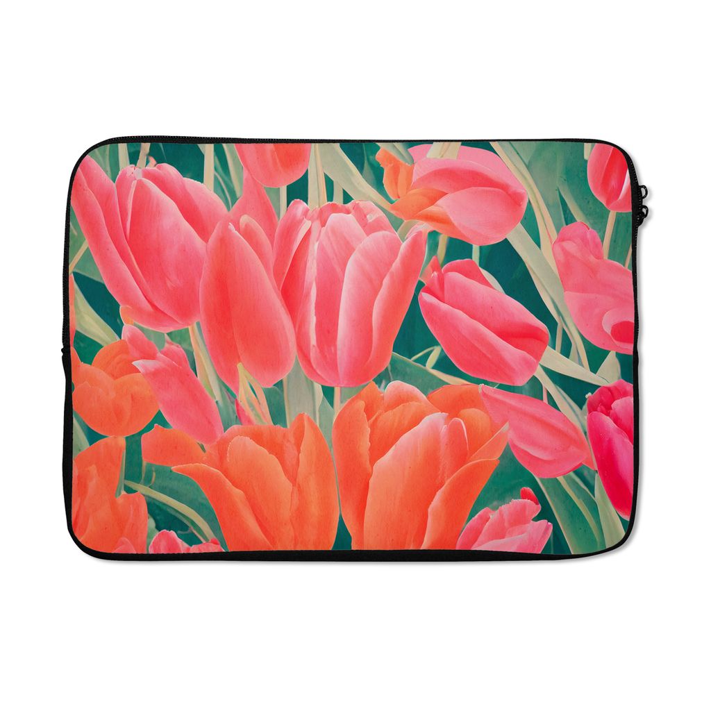 MuchoWow Laptop Hülle 13 Zoll Tulpen - Blumen - Rosa - Rot - Kunst Laptoptasche - Laptophülle - Sleeve - Rundumschutz