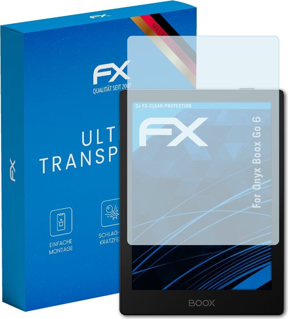 atFoliX FX-Clear 2x Schutzfolie kompatibel mit Onyx Boox Go 6 Displayschutzfolie