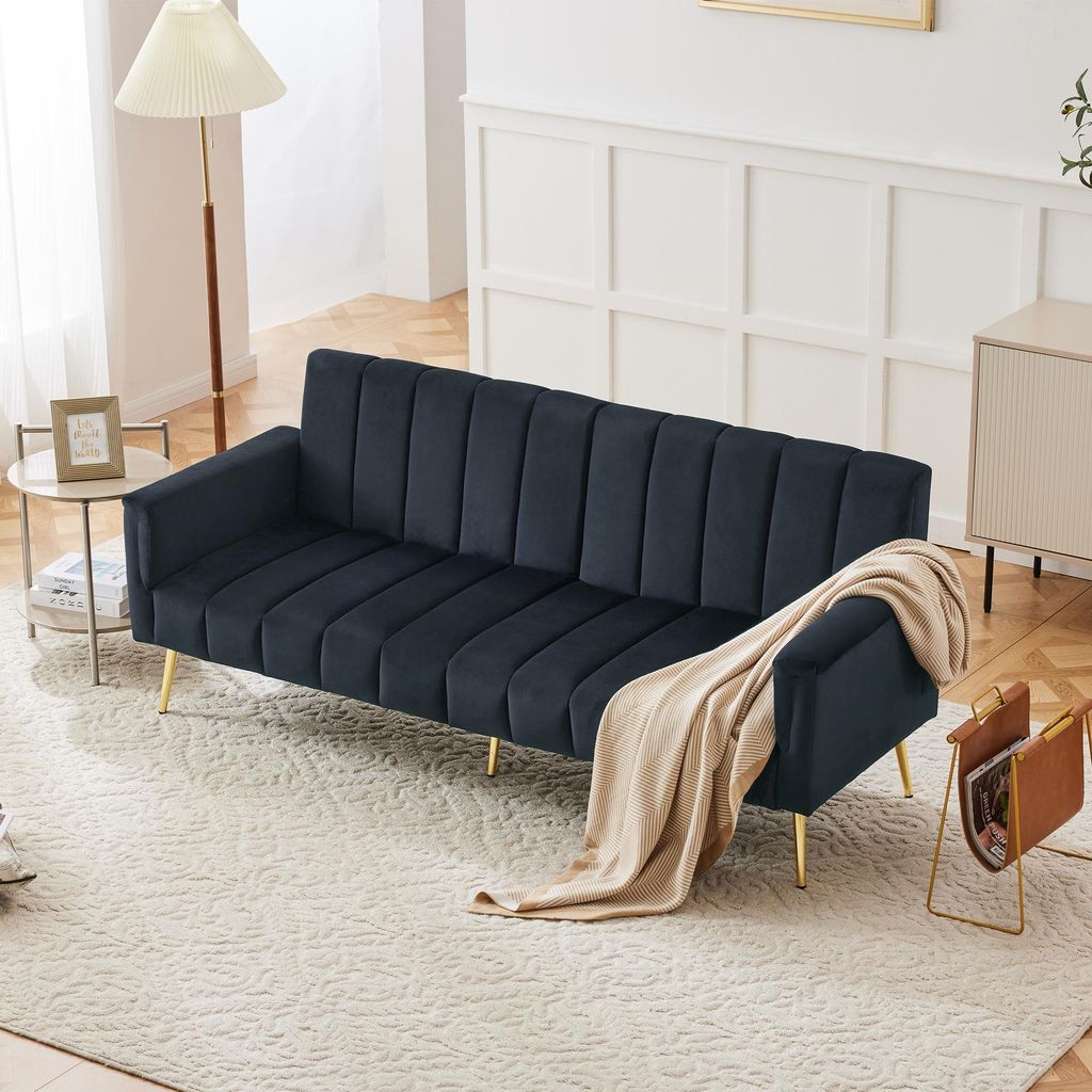 STILVORA Klappsofa mit 2 Kissen und verstellbare Rückenlehne,Zweisitzer mit Schlaffunktion und Hilfsfuß,Schlafsofa aus Samtstoff für Wohnzimmer&...