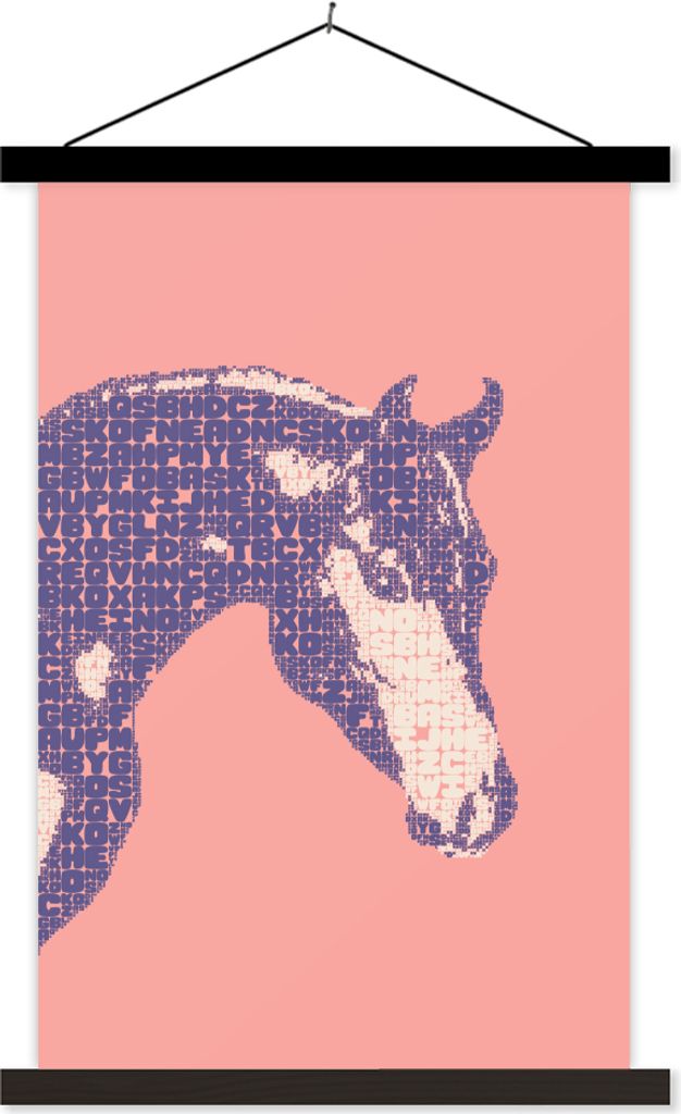 MuchoWow Textilposter Pferd - Buchstaben - Kopf - Mädchen - Kinder - Mädchen 60x90 cm mit schwarzem Rahmen - Poster Wohnzimmer