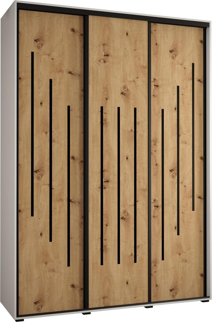 MEBLE KRYSPOL Cannes 8 Schrank mit 3 Schiebetüren - 205,2x170x45 cm - Weiß Artisan Schwarz