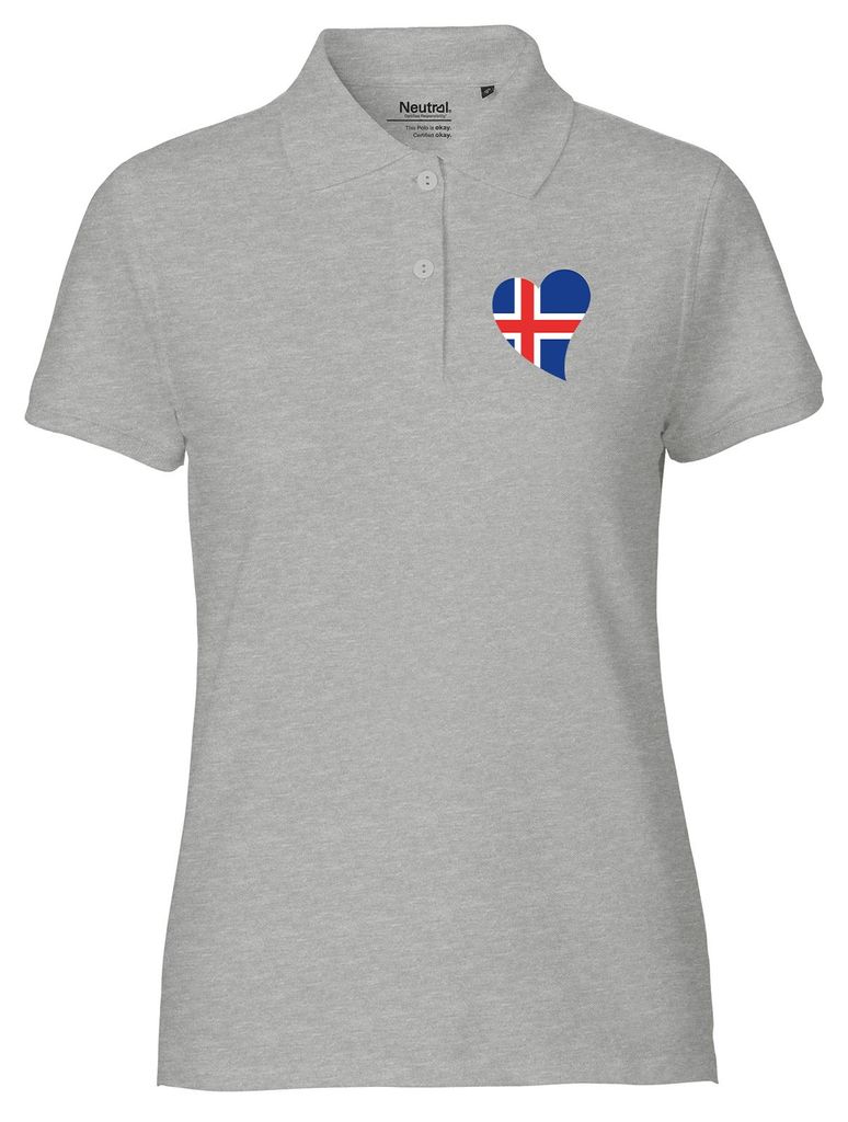 Huuraa Damen Polo Shirt Island Flagge Herz XXL Sport Grey Bio Baumwolle Fairtrade Poloshirt Geschenkidee