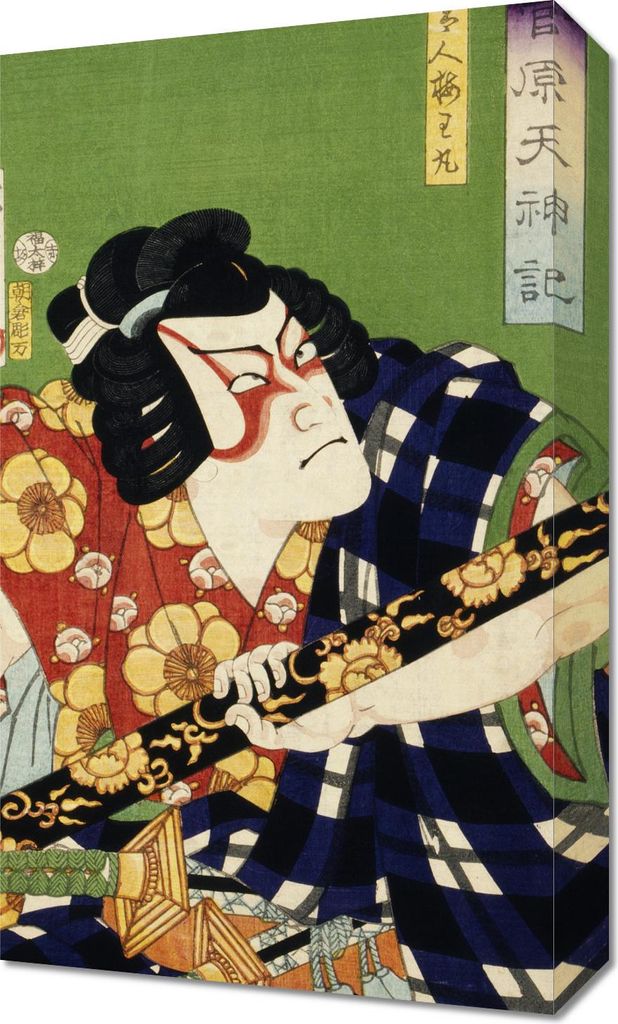 Bild 30x50cm Schauspieler 2, Kunichika Japanisch Vintage für das Wohnzimmer