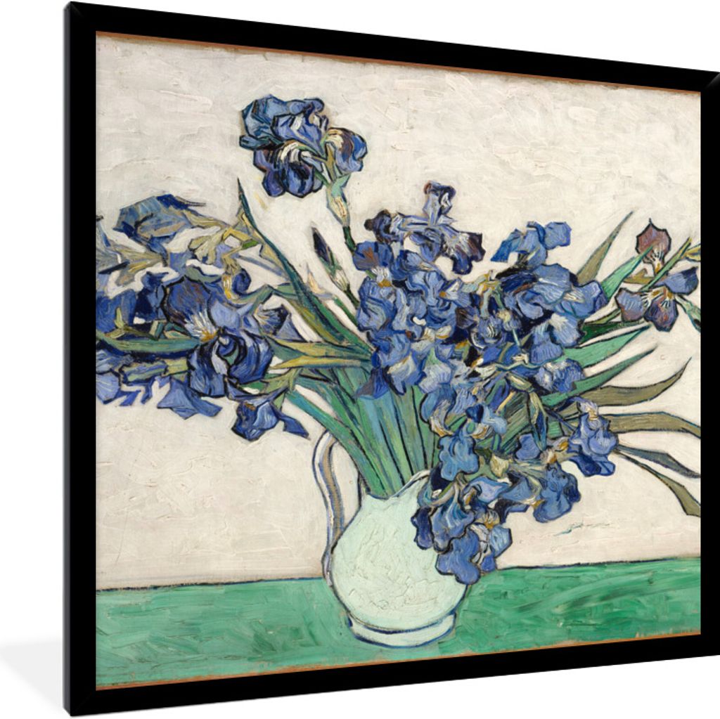 MuchoWow Gerahmtes Poster Stilleben mit Schwertlilien - Vincent van Gogh 40x40 cm - Poster mit Schwarzem Bilderrahmen Wandposter Rahmen Foto Bild...