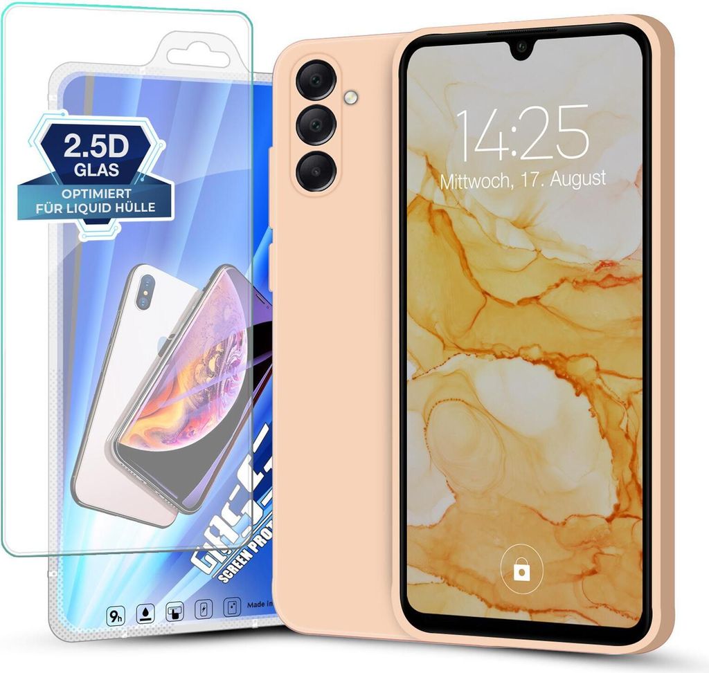 Hülle für Samsung Galaxy A15 / A15 5G mit 9H Displayglas Displayschutz Plus Case Cover Bumper Silikon Softgrip Schutzhülle Farbe: Rosa