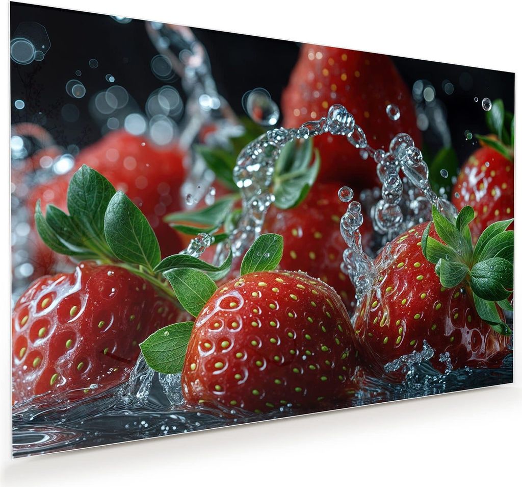 Glasbild 75x50cm in XXL für Wohnzimmer, Schlafzimmer Motiv Frische Erdbeeren