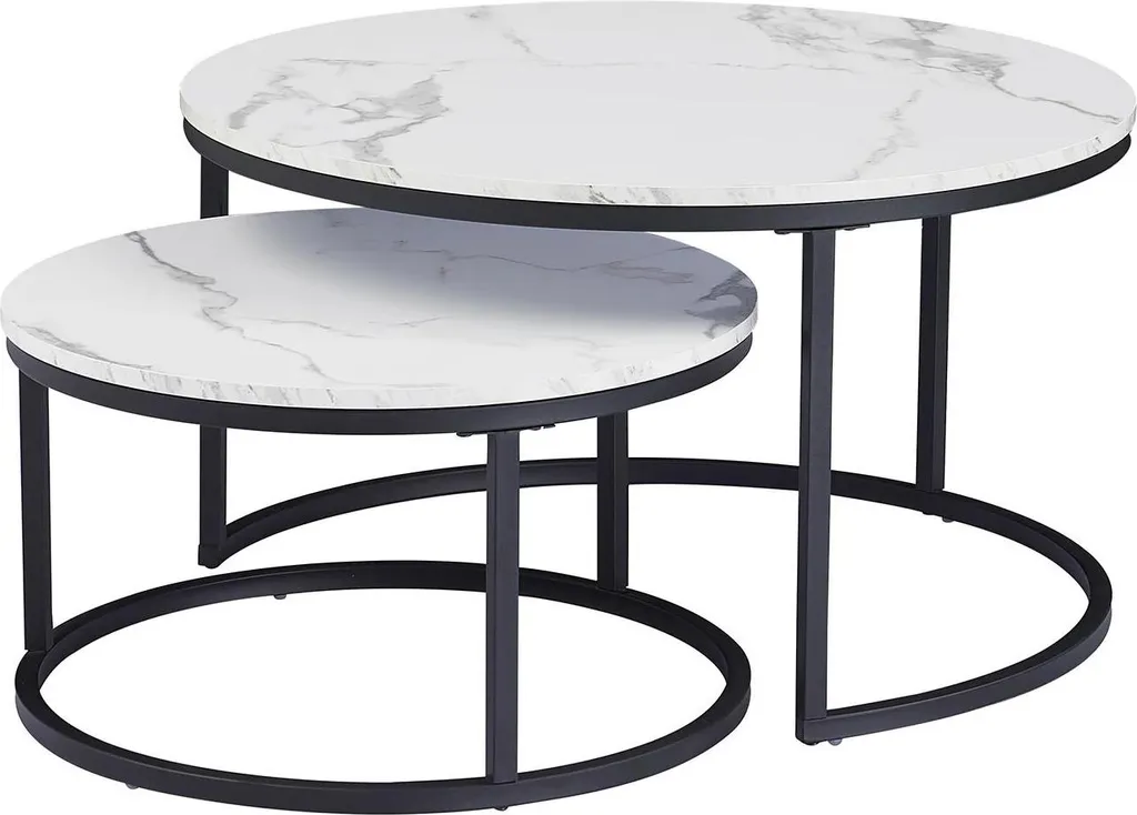 Tables basses rondes peu encombrantes beige 80 cm lot de 2 anti-chocs