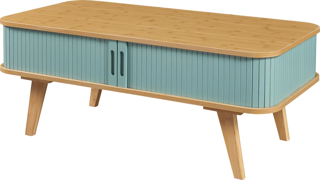 Table basse de salon avec rangements en bambou et bleu modèle Tysvær