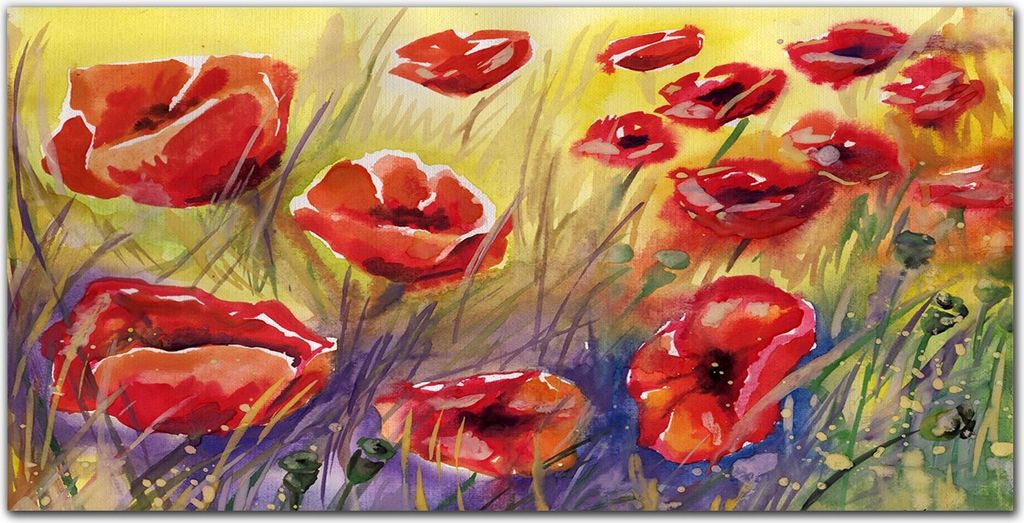 Coloray Bild aus Acryl 120 cm x 60 cm - Küche Wanddekoration Dekoration Wohnzimmer Gehärtetes Acryl Acrylblock mit Bild - Blumen Pflanzen Mohn