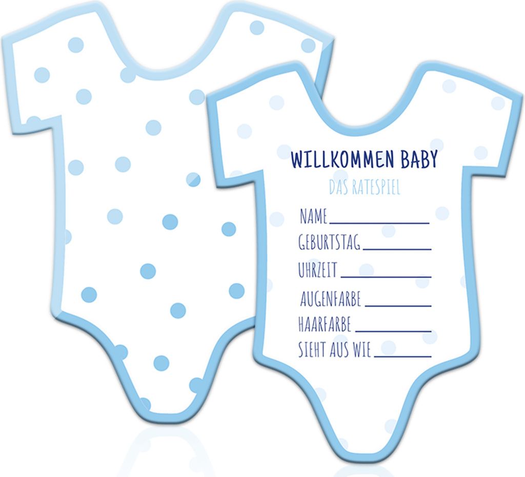 Friendly Fox Babyparty Ratespiel Willkommen Baby Junge, 12 Quiz Spiel Karten als Babyshower Spiel, Tippspiel Babyparty Junge, 13 x 10 cm