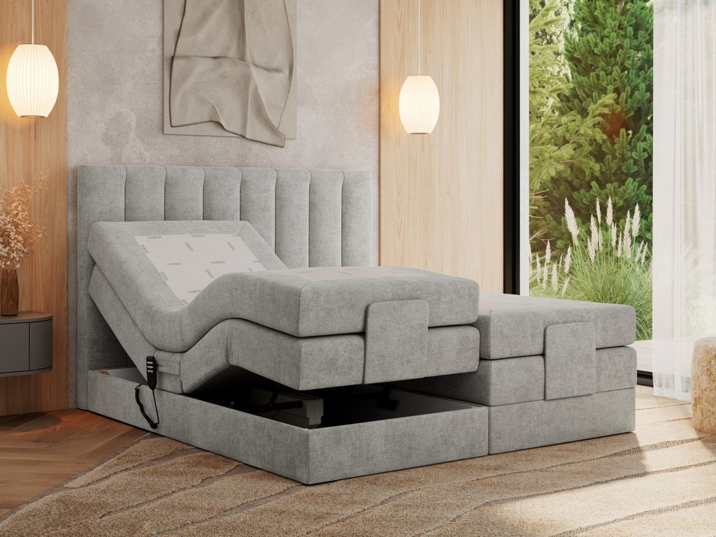 MKS MEBLE Boxspringbett 180x200 elektrisch verstellbar 7-Zonen Taschenfederkern Matratze und Topper Bett 180x200 mit Motor Polsterbett Motorbett - ...