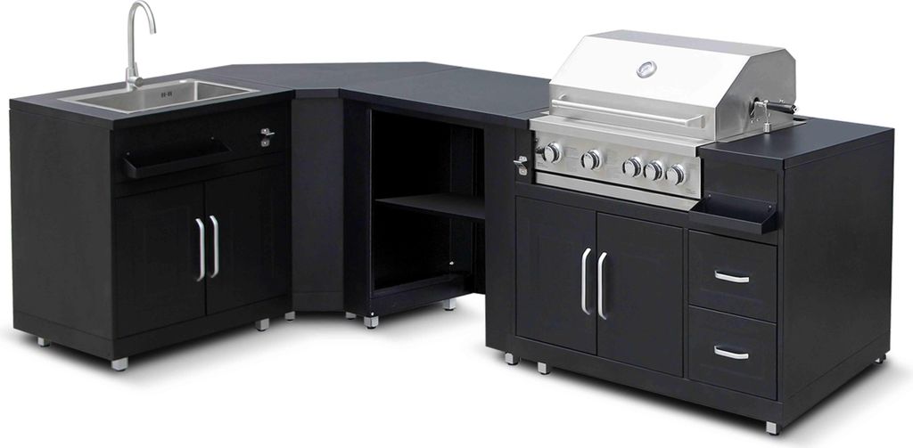 Eck-Außenküche mit 4 Kochstellen Spüle und Grill - Oviala Memphis