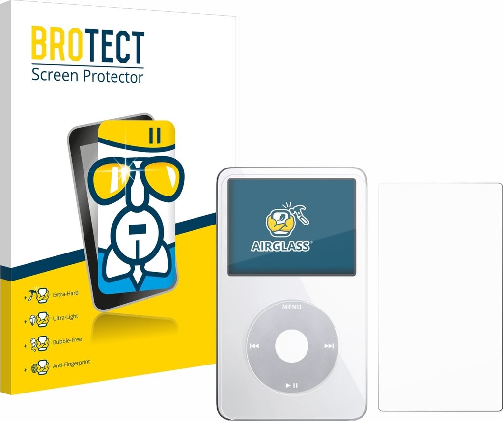BROTECT Schutzglas für Apple iPod Classic Video (Display+Rückseite) Schutzfolie Panzer Folie Glas Display Schutz klar