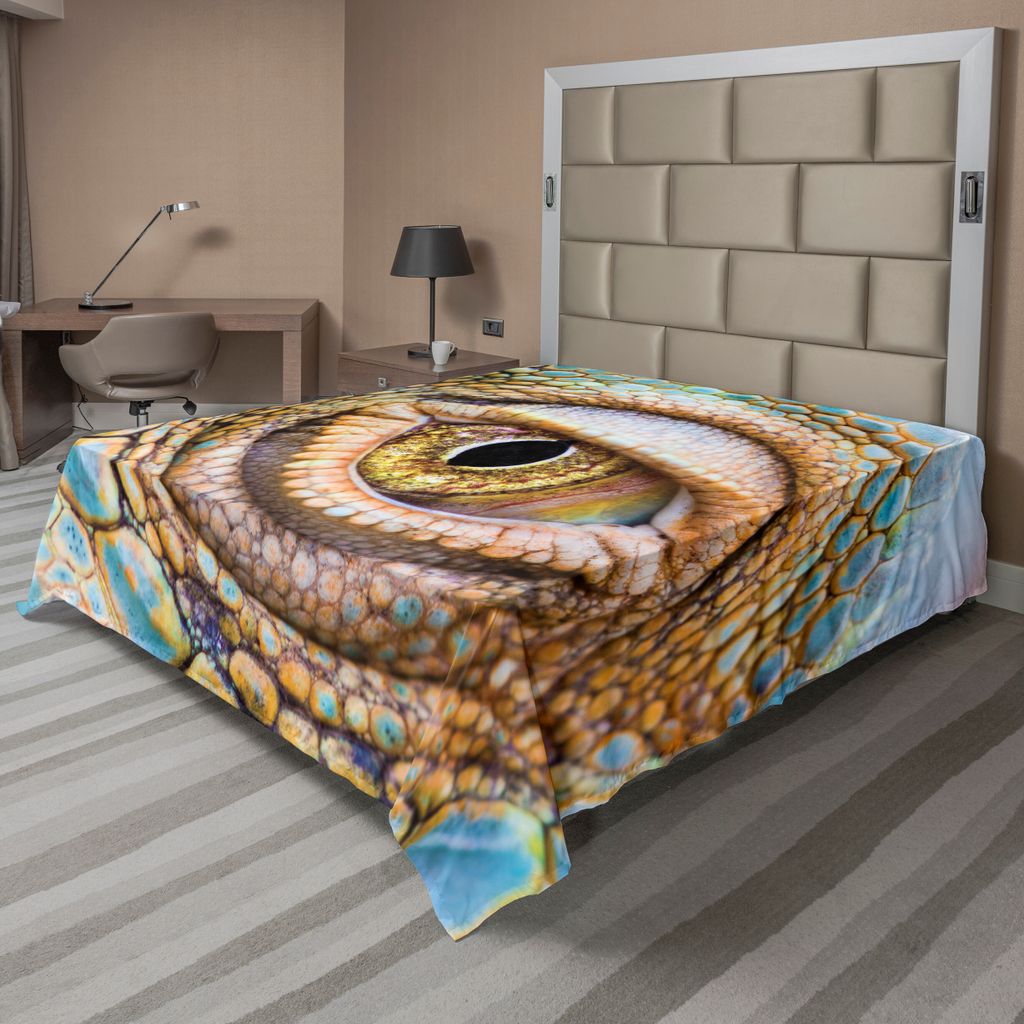ABAKUHAUS Reptil Bettlaken, Grafik Des Gruseligen Auges Des Leguans Mit Bunten Details Im Haut Tropischen Druck, weiches bequemes oberes Bettlaken ...