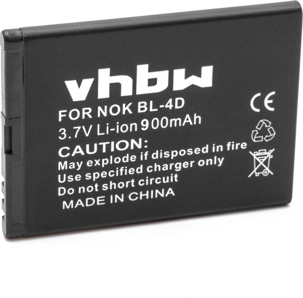 vhbw Akku Ersatz für Nokia BL-4D für Handy Smartphone Telefon (900 mAh, 3,7 V, Li-Ion)