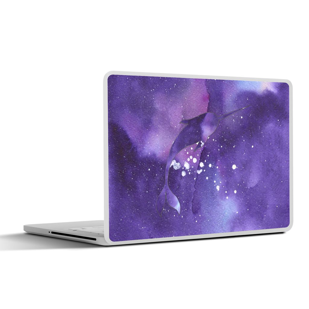 MuchoWow Laptop Aufkleber Sticker Cover Narwal - Weltraum - Farben 40x30 cm - Laptop Dekoration - Selbstklebend