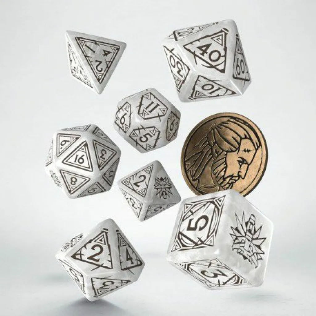 Set de 7 Dés de Jeu Le Sorceleur Geralt de Riv avec Pièce de Collection