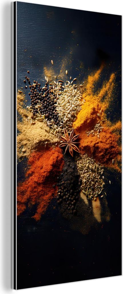 MuchoWow Wanddekoration Metall Metallbild Wandkunst 40x80 cm Gewürze - Explosion - Orange MuchoWow Aluminium Gemälde - Wanddekoration - Industrial