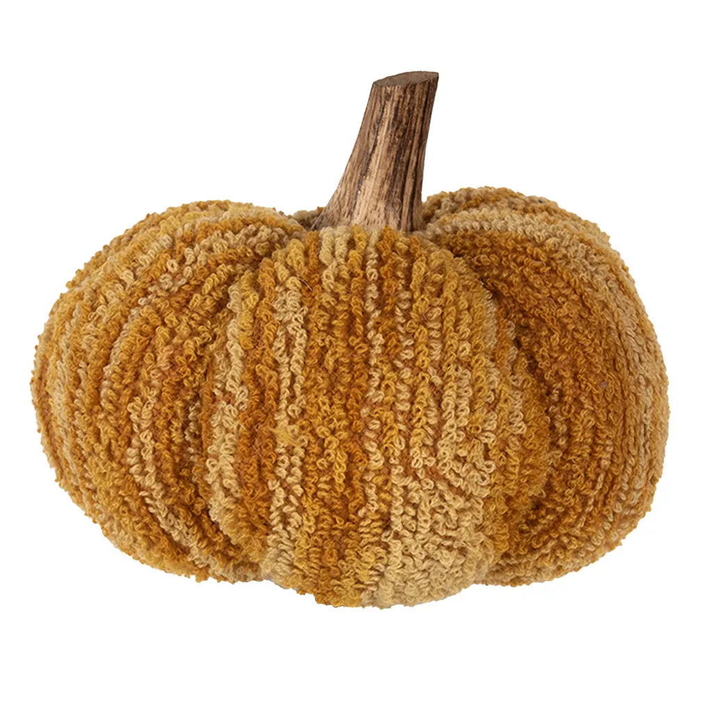 Petite Citrouille Artificielle 13 cm Jaune et Orange en Tissu Doux