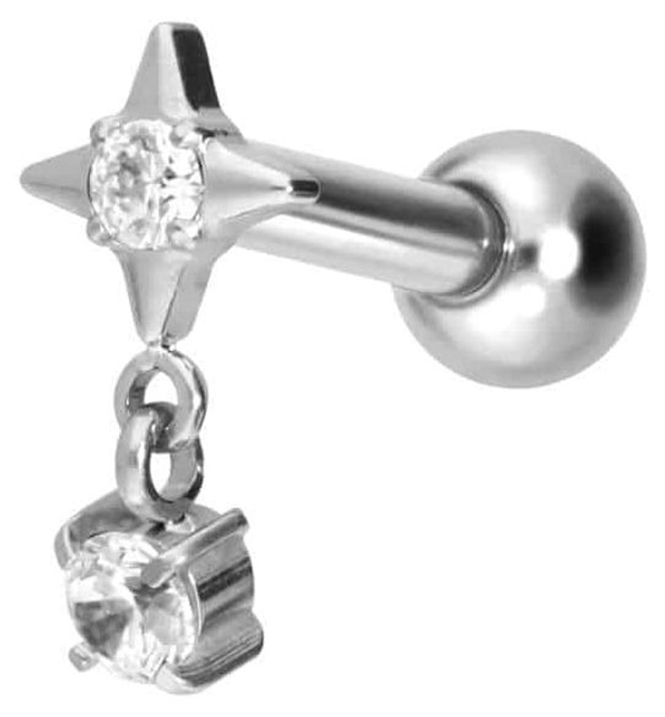 Ohrpiercing Titan Ohrpiercing mit Innengewinde STERN + KRISTALL Silber Stablänge: 6mm
