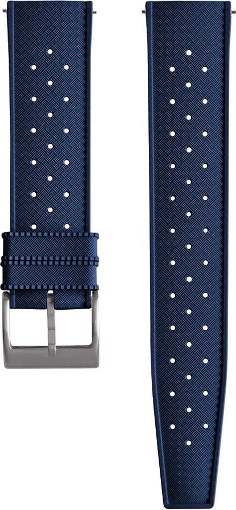 CHROONOO Tropical Style Kautschuk-Uhrenarmband - Marine-Blau, 18 mm, Silber gebürstet