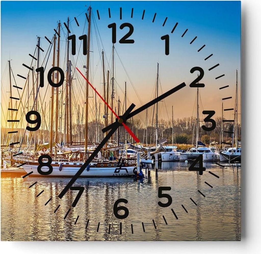 Wanduhr - Quadrat - Glasuhr - Katamaran Yacht Anker Ankerplatz - 30x30cm - Schleichendes Uhrwerk - Lautlos - zum Aufhängen bereit - Dekoration Mod...