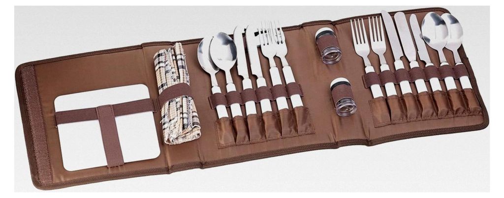 Picknickbesteck: 22-teiliges Set für 4 Personen mit Salz- und Pfefferstreuer
