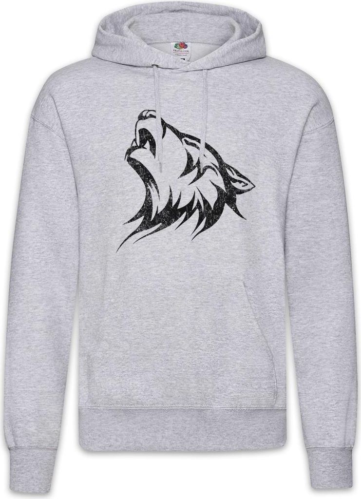 Urban Backwoods Tribal Wolf II, Herren Hoodie, Farbe: Hellgrau, Größe: 2XL