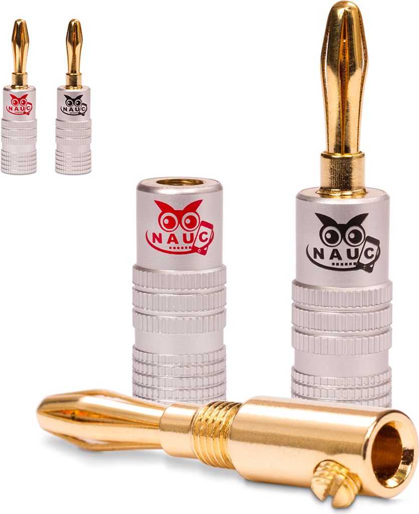 4x Bananenstecker NAUC schraubbar vergoldet Lautsprecherkabel Boxen Stecker 4 mm