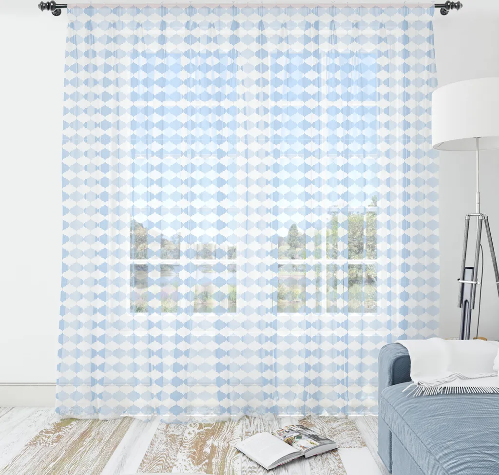 ABAKUHAUS Arazzo XXL 274x274 - Tessuto Satin Arabesco Bianco Azzurro