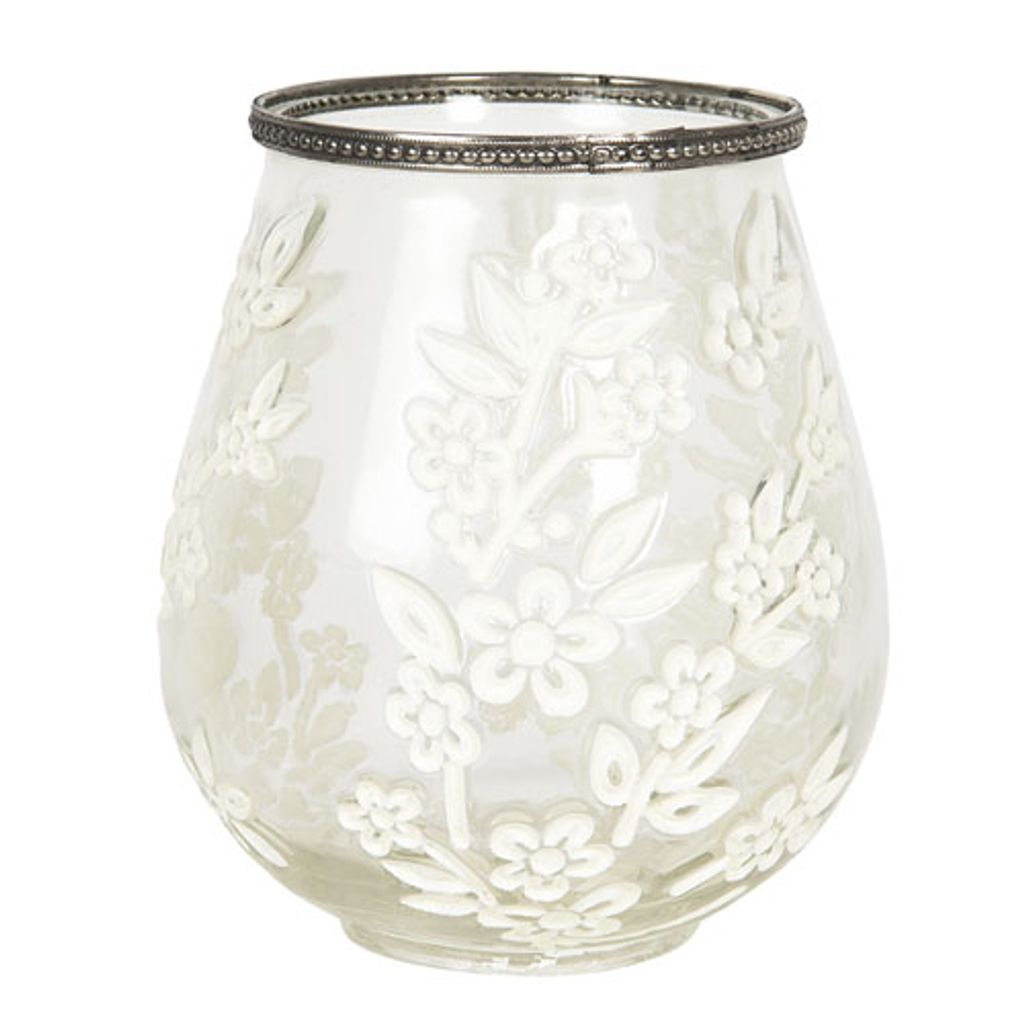Windlicht Sakura - klar/weiß - Glas/Metall - 15,5x18,5 cm