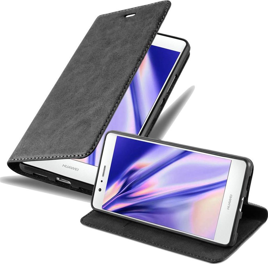 Cadorabo Hülle für Huawei P9 LITE 2016 / G9 LITE Schutz Hülle in Schwarz Handyhülle Etui Case Cover Magnetverschluss