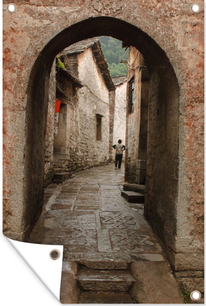 MuchoWow 40x60 cm Outdoor-Poster Gartendeko Sichtschutz Garten Poster für den Garten Ein Tor in den Straßen von Guiyang, China