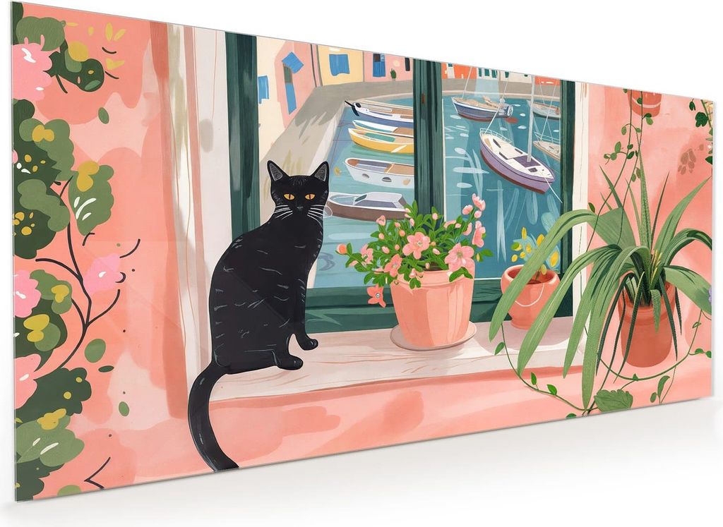 Küchenrückwand Spritzschutz Glas mit Motiv Katze am Fenster 40 x 40 cm