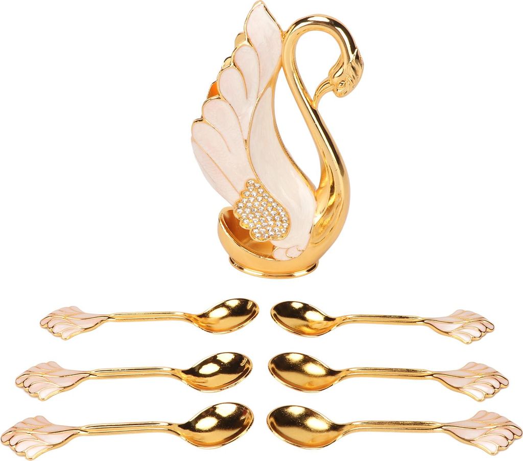 Schwanensockel-Halter, innovatives Gold, glattere Kanten, Kaffee-Geschirr-Set mit Gabeln, Löffeln für Bistros, Bars, Partys, Goldweiß