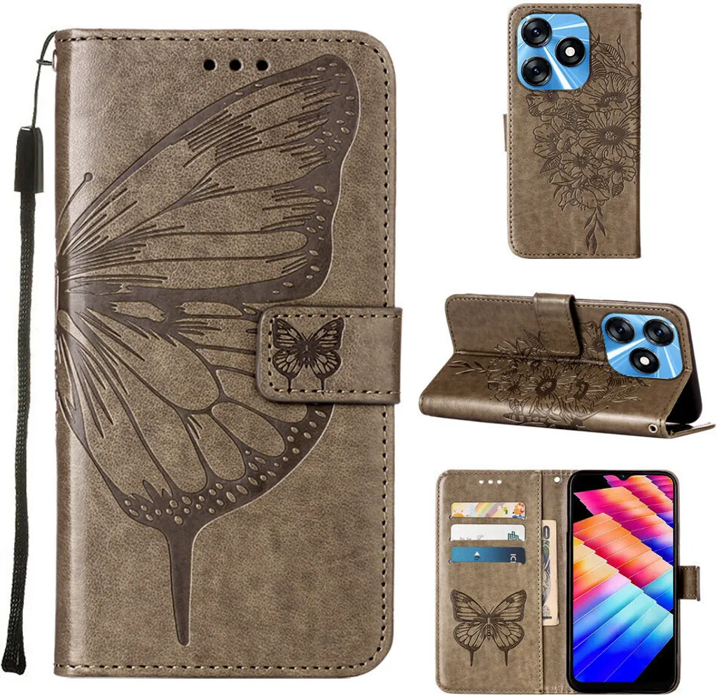 Analisi Custodia Tecno Spark 10 4G: Pelle Butterfly Relief Grigio