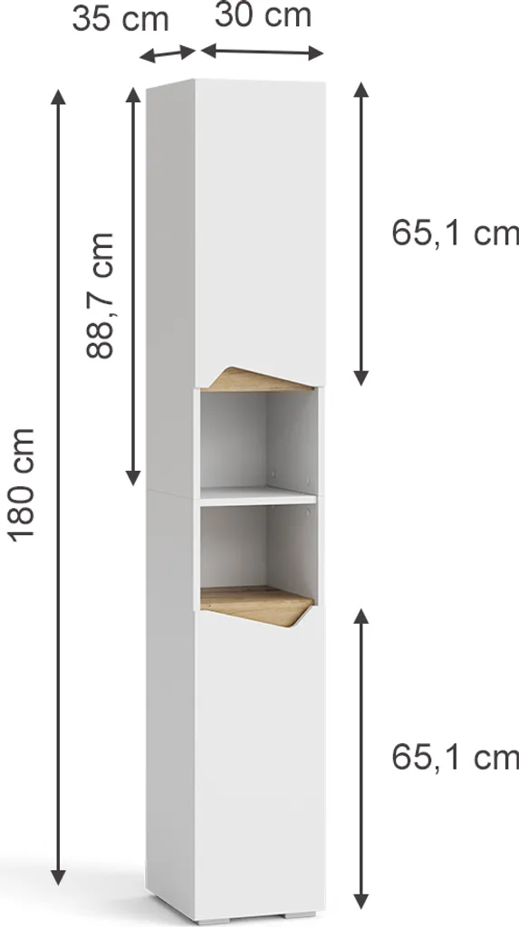 Organizzatore Bagno Vicco Marelle 30x180cm | Bianco/Rovere Artisan - 3