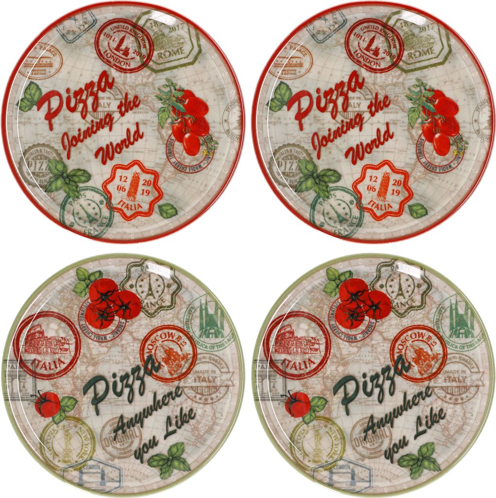 zestaw 4 talerzy do pizzy Moscow & Red zielony czerwony Zdjęcie produktu 