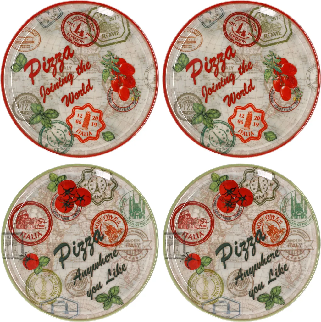 Piatti Pizza 33cm Porcellana Moscow & Red XL Set 4 Pezzi Design