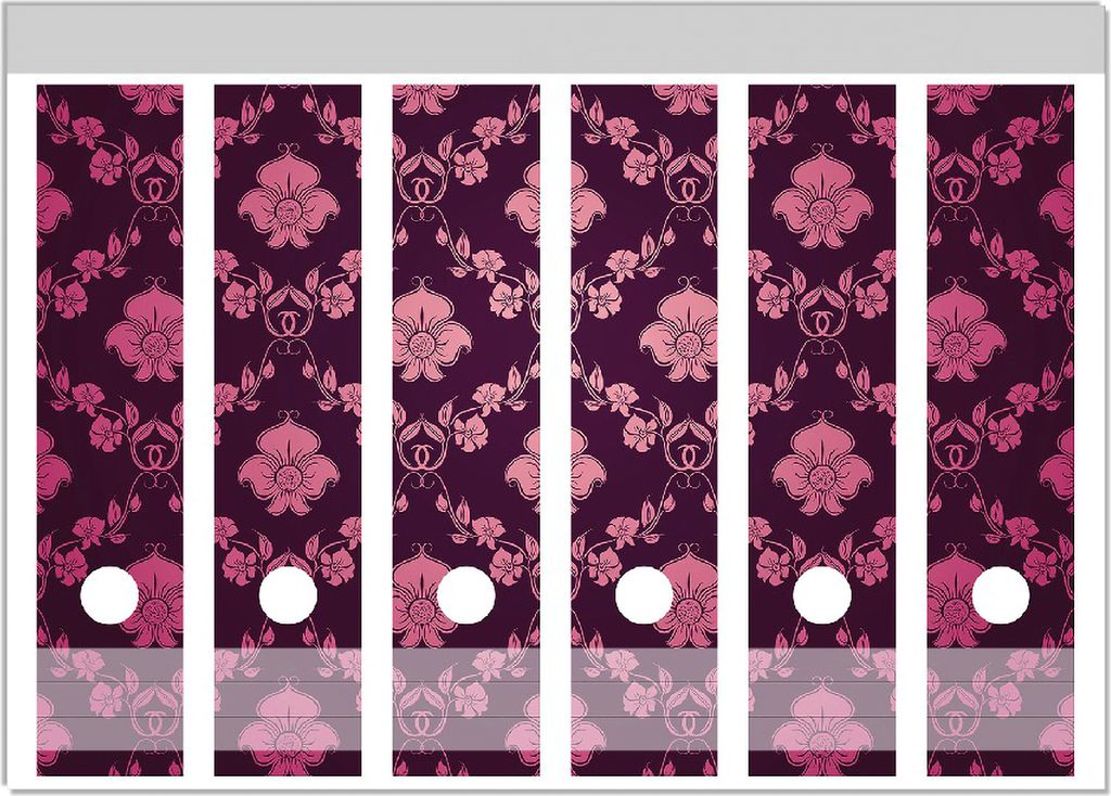 Wallario Ordnerrücken Sticker, selbstklebend für breite Ordner, 6 Stück, Motiv Blumenmuster Damast in pink lila