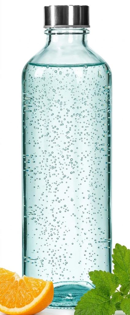 Sklenená fľaša na vodu 1000 ml hladká, číra, kovový Obrázok produktu 