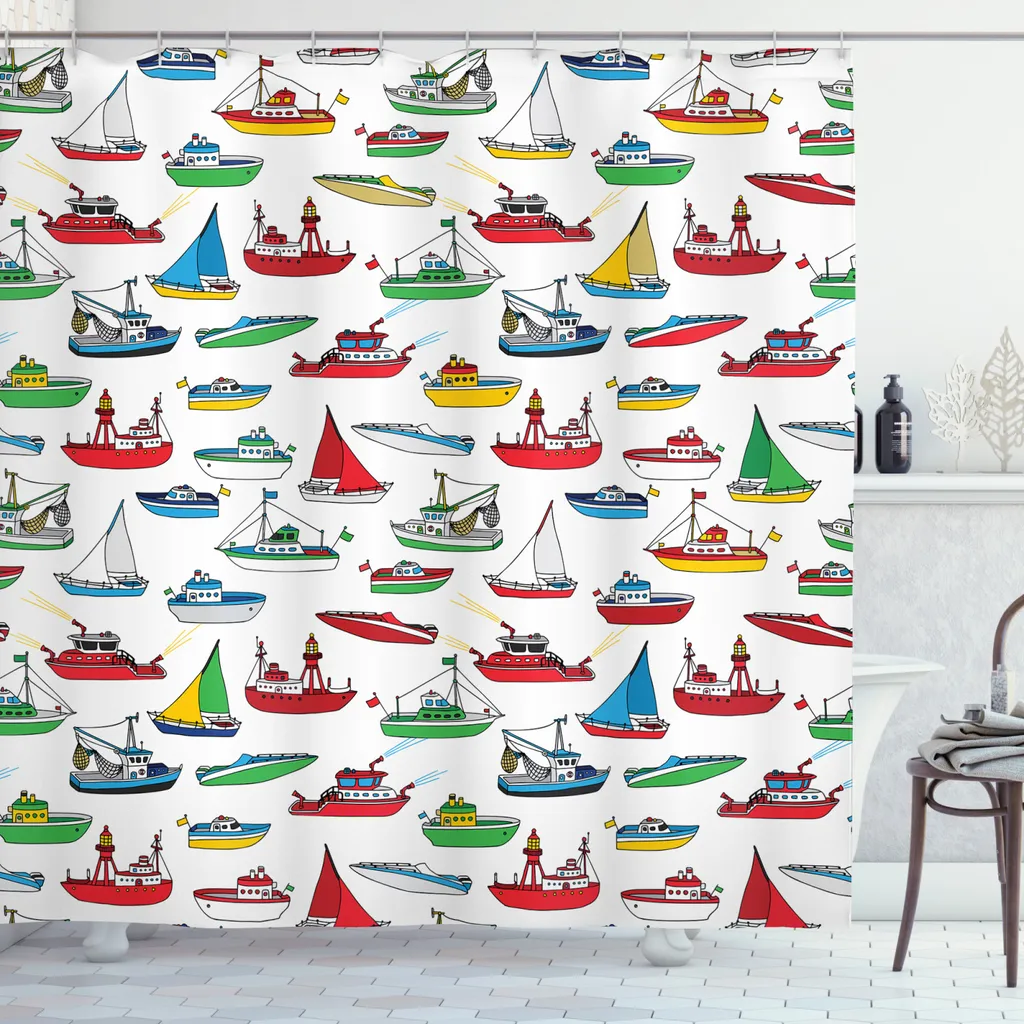 Tenda Doccia Bambini ABAKUHAUS Barche Nautica 175x180 cm Lavabile